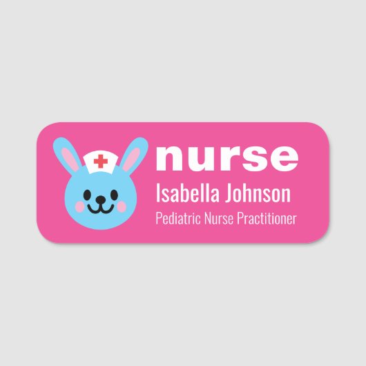 Nurse Custom Name Cute Rabbit Pink 名札 (正面)