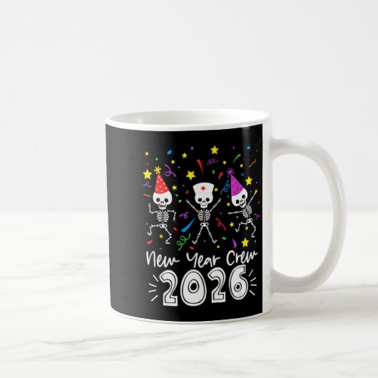 Nurse Dancing Skeleton New Year Crew 2026 Funny Er コーヒーマグカップ (右)