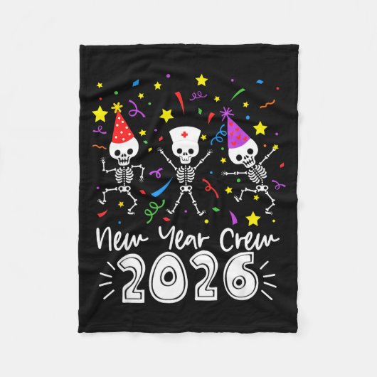 Nurse Dancing Skeleton New Year Crew 2026 Funny Er フリースブランケット (正面)