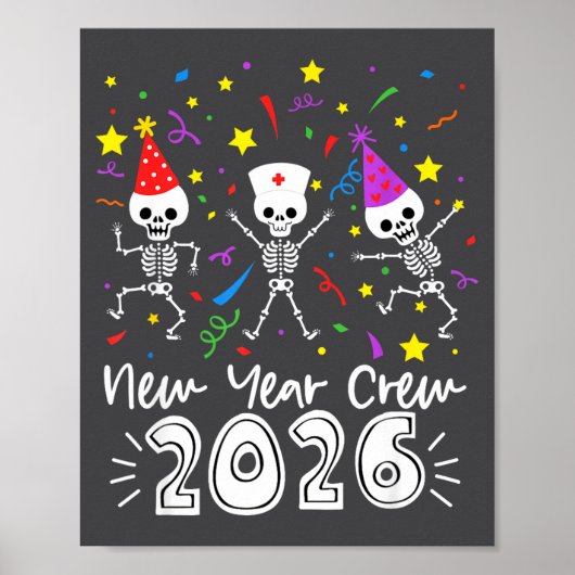 Nurse Dancing Skeleton New Year Crew 2026 Funny Er ポスター (正面)