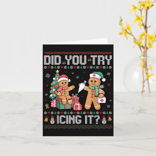 Nurse Did You Try Icing It Christmas Retro Gingerb カード (黄色い花)