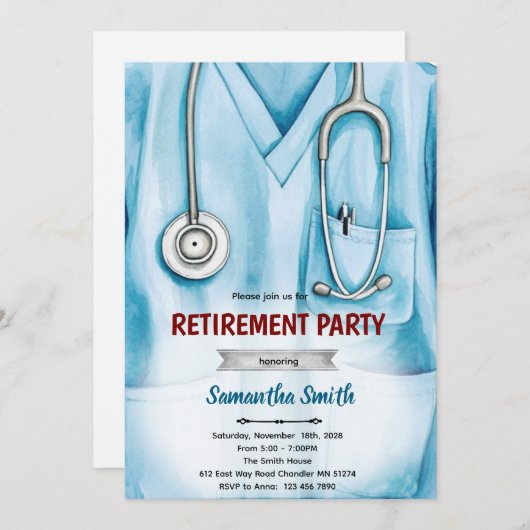 Nurse doctor retirement invitation 招待状 (正面/裏面)