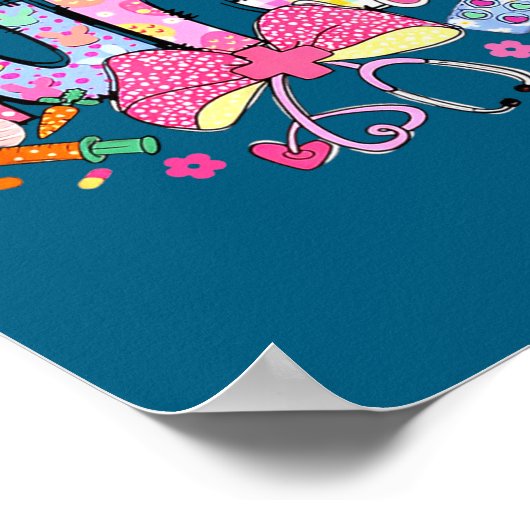 Nurse Easter Day Cute Coquette Stethoscope Nursing ポスター (角)