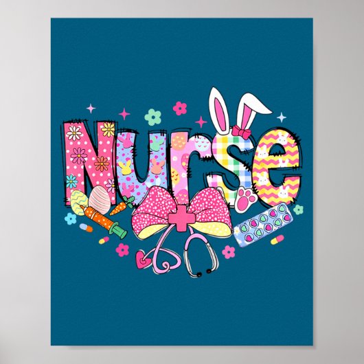 Nurse Easter Day Cute Coquette Stethoscope Nursing ポスター (正面)