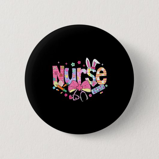 Nurse Easter Day Cute Coquette Stethoscope Nursing 缶バッジ (正面)