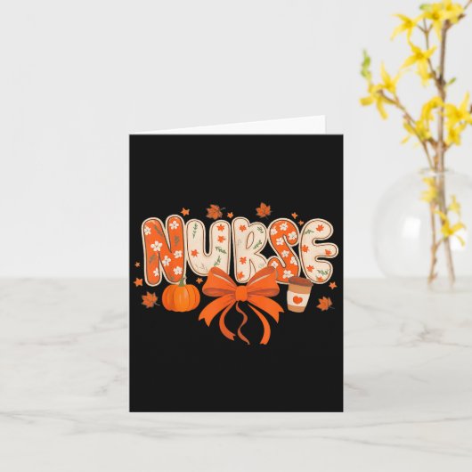 Nurse Fall Autumn Pumpkin Sce Coffee Thanksgiving  カード (黄色い花)