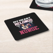 Nurse Gift | My Heart Belongs Nurse スクエアペーパーコースター (アングル)