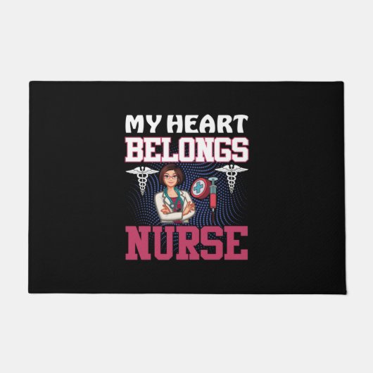 Nurse Gift | My Heart Belongs Nurse ドアマット (正面)