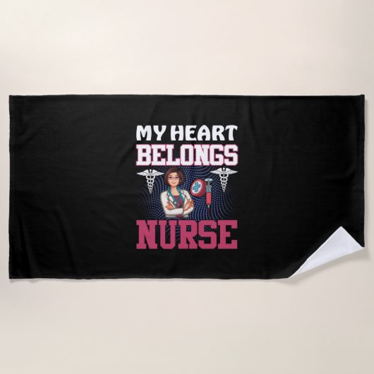 Nurse Gift | My Heart Belongs Nurse ビーチタオル (正面)