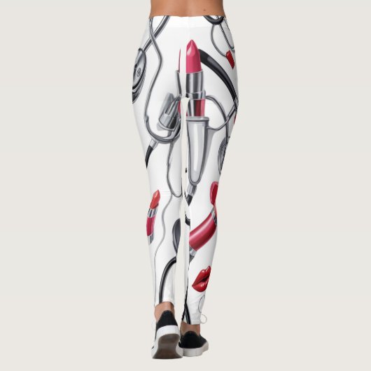 Nurse Glam – Stethoscope & Lipstick Pattern  レギンス (裏面)