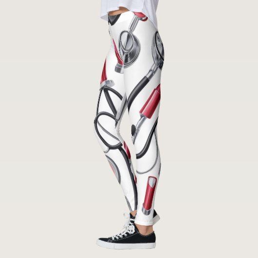 Nurse Glam – Stethoscope & Lipstick Pattern  レギンス (左)