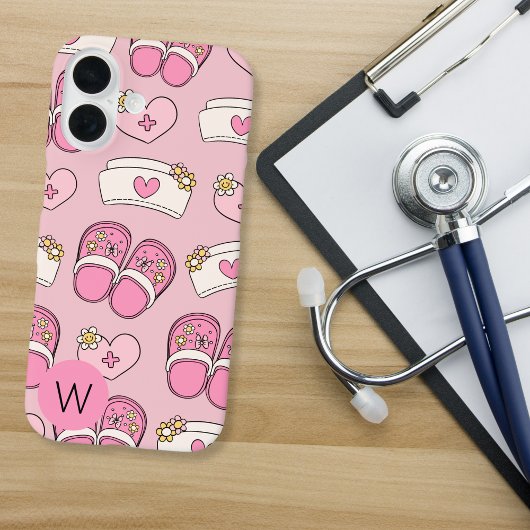 Nurse Hearts, Hats and Clogs Monogram Case-Mate iPhoneケース
