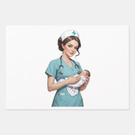 Nurse Holding Newborn – Gentle Care Medical Design ラッピングペーパーシート