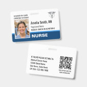 Nurse ID Badge Photo Logo Modern Blue RN Template バッジ (正面＆裏面)