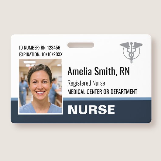 Nurse ID Badge Photo Logo Modern Gray RN Template バッジ