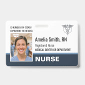 Nurse ID Badge Photo Logo Modern Gray RN Template バッジ (正面)