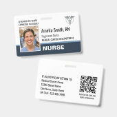 Nurse ID Badge Photo Logo Modern Gray RN Template バッジ (正面＆裏面)