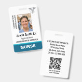 Nurse ID Badge Photo Logo RN Staff Modern Teal バッジ (正面&裏面)