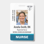 Nurse ID Badge Photo Logo RN Staff Modern Teal バッジ (正面)