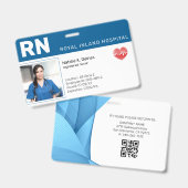 Nurse ID Badge Photo QR Code Modern Blue バッジ (正面＆裏面)