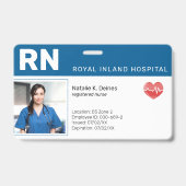 Nurse ID Badge Photo QR Code Modern Blue バッジ (正面)