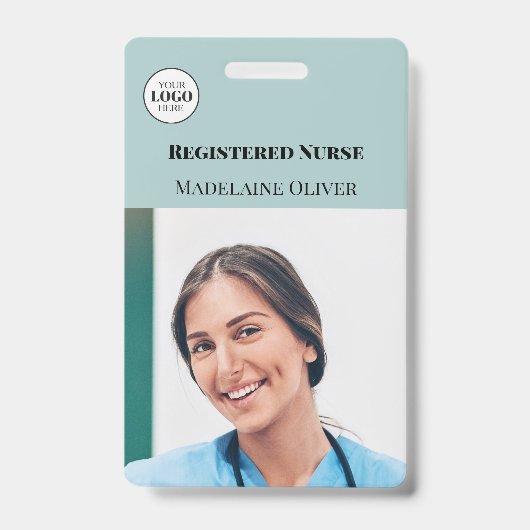 Nurse ID Photo Teal Simple Logo Badge バッジ (正面)