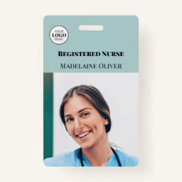 Nurse ID Photo Teal Simple Logo Badge バッジ