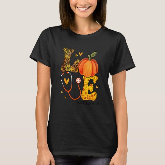 Nurse Leopard Pumpkin Thanksgiving Love Cardiac Nu Tシャツ (正面)