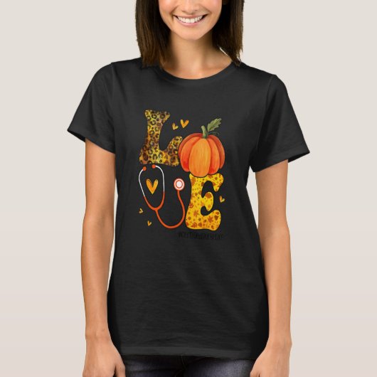Nurse Leopard Pumpkin Thanksgiving Love Certified  Tシャツ (正面)