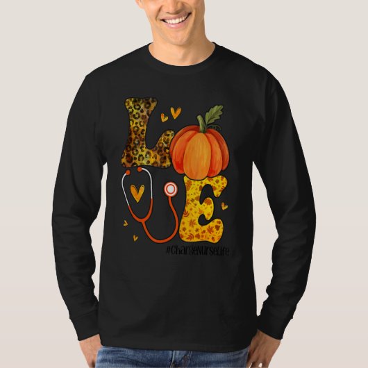 Nurse Leopard Pumpkin Thanksgiving Love Charge Nur Tシャツ (正面)