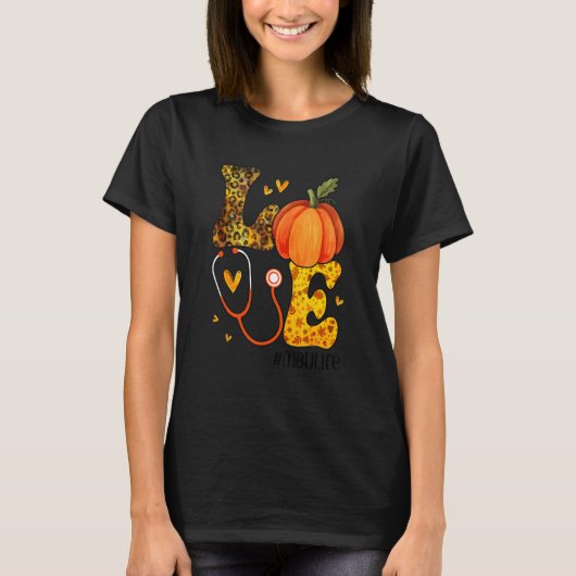 Nurse Leopard Pumpkin Thanksgiving Love MBU Nurse  Tシャツ (正面)