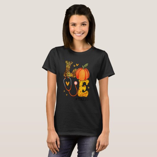 Nurse Leopard Pumpkin Thanksgiving Love MBU Nurse  Tシャツ (正面フル)