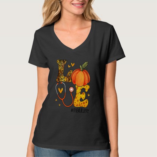 Nurse Leopard Pumpkin Thanksgiving Love MBU Nurse  Tシャツ (正面)