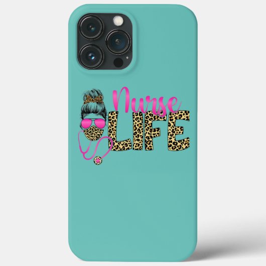 Nurse Life Messy Bun Hair Leopard Nurses Day Case-Mate iPhoneケース (裏面)