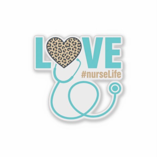 Nurse Love Leopard Stethoscope Vector Design_1 シール (正面)