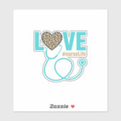 Nurse Love Leopard Stethoscope Vector Design_1 シール (シート)