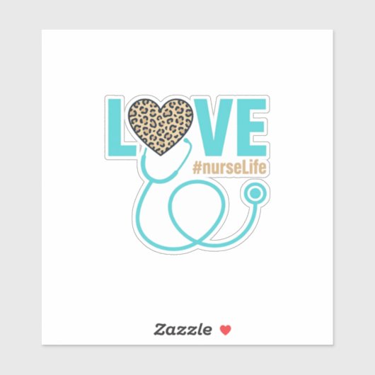 Nurse Love Leopard Stethoscope Vector Design_1 シール (シート)