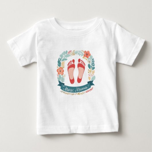 Nurse Mamma with Baby Footprints and Floral Frame ベビーTシャツ (正面)