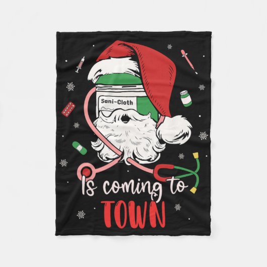 Nurse Medical Istant Xmas Sani- Cloth Is Coming To フリースブランケット (正面)