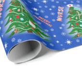Nurse Merry Christmas Tree blue Background ラッピングペーパー (ロールコーナー)