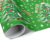 Nurse Merry Christmas Tree Green Background ラッピングペーパー (ロールコーナー)