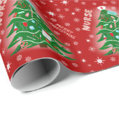 Nurse Merry Christmas Tree Red Background ラッピングペーパー (ロールコーナー)