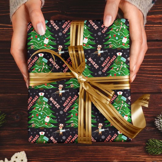 Nurse Merry Christmas Tree Reindeer Nurse Cute ラッピングペーパー