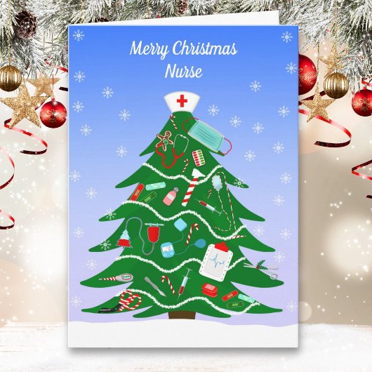 Nurse Merry Christmas Tree with Nurse's Supplies カード
