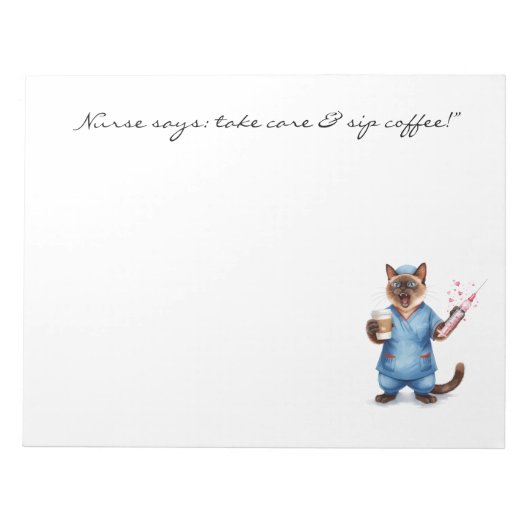 Nurse Notepad with Cute Cat Holding Coffee for Cat ノートパッド (正面)