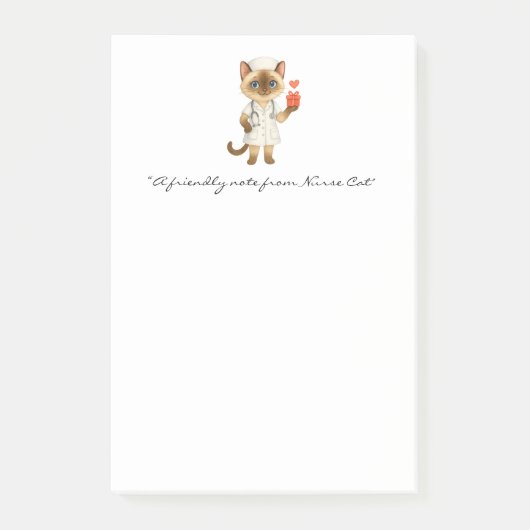 Nurse Notepad with Cute Cat Holding Gifts ポストイット (正面)