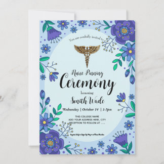 Nurse Pinning Ceremony Invitation Blue Floral Nurs 招待状