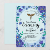 Nurse Pinning Ceremony Invitation Blue Floral Nurs 招待状 (正面/裏面)