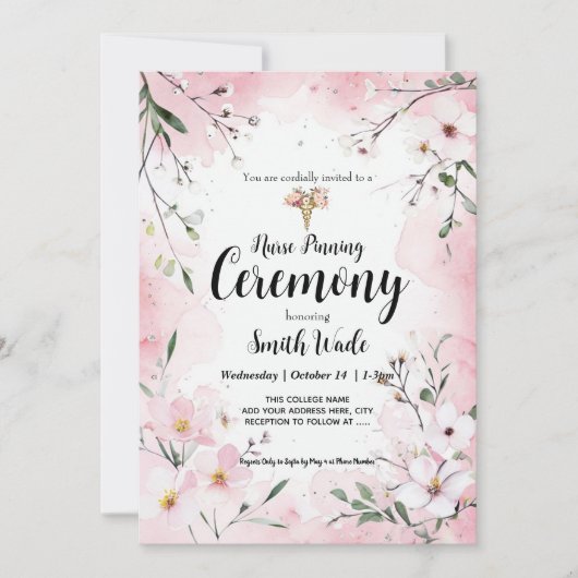 Nurse Pinning Ceremony Invitation Floral Nursing G 招待状 (正面)