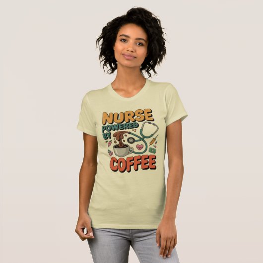 Nurse Powered by Coffee Tシャツ (正面フル)